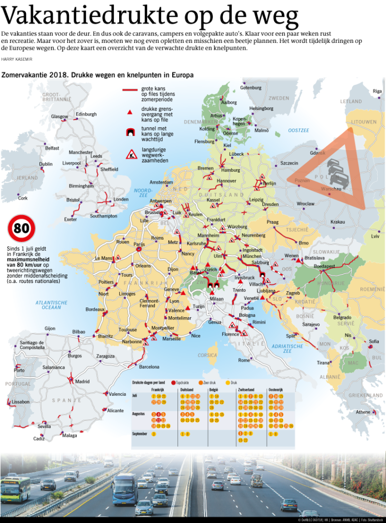 Vakantiedrukte op de weg
